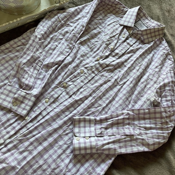 Charles Tyrwhitt Lavender & White Checkered Button Down Collar Shirt - Picture 1 of 7